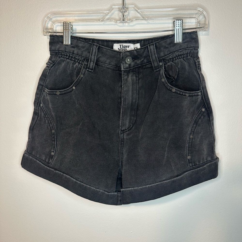 Tiger Mist Studded‎ Black Denim Cuffed Shorts Sz XS